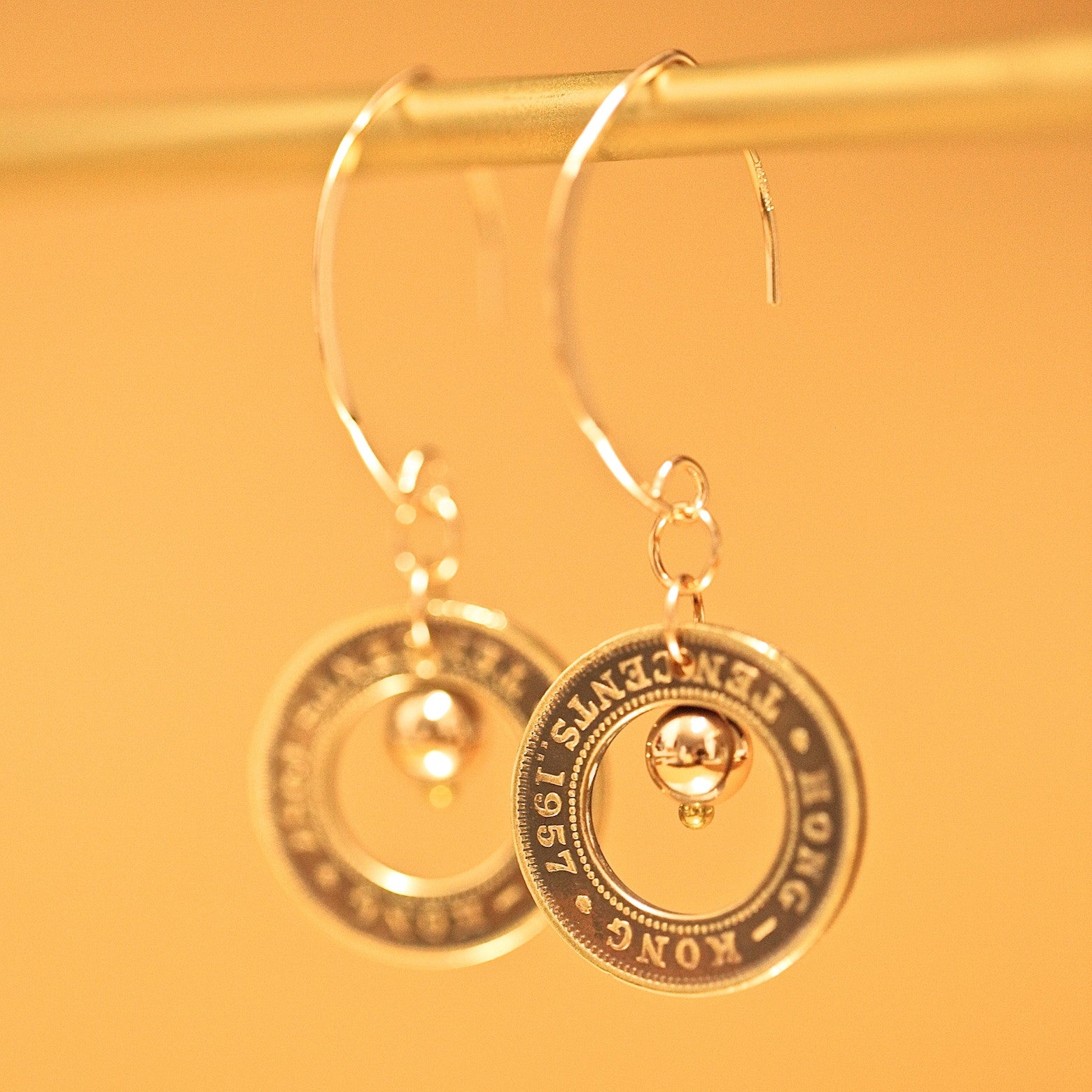The Aura Dangling Earrings with Old Hong Hong 5 Cents or 10 Cents