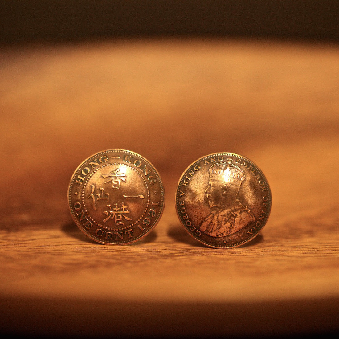 Cufflinks with Hong Kong Old 1 Cent in the 30's